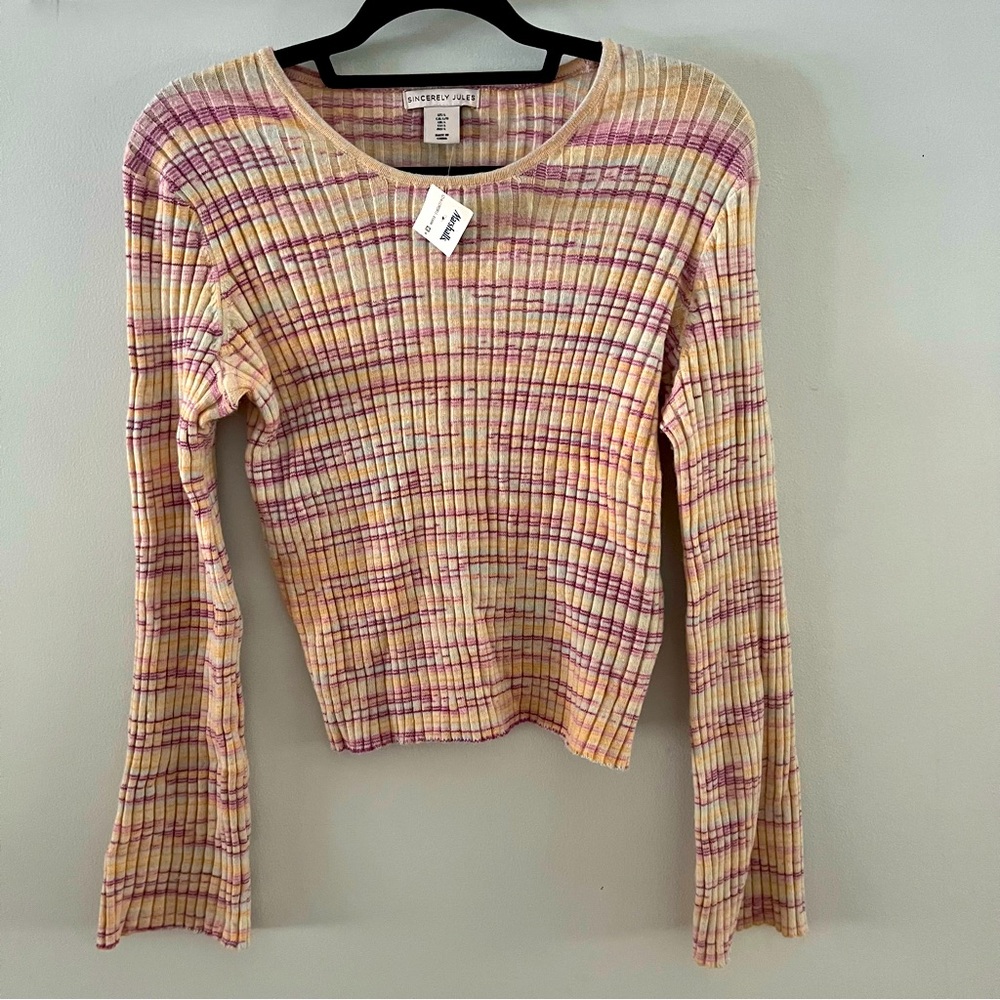 Sincerely Jules Slightly Short Knit Sweater Bell Sleeves Boho Juniors L NWT